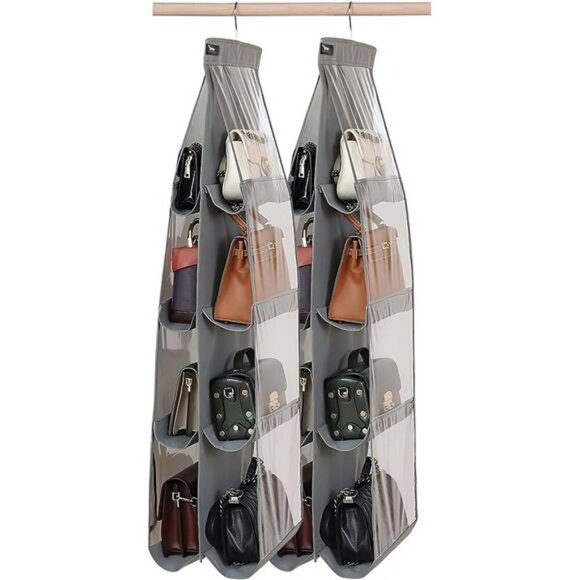 Closet Purse Organizer Hanger 2 Pack Clear Handbag Storage Heavy Duty Hooks - Picture 1 of 7